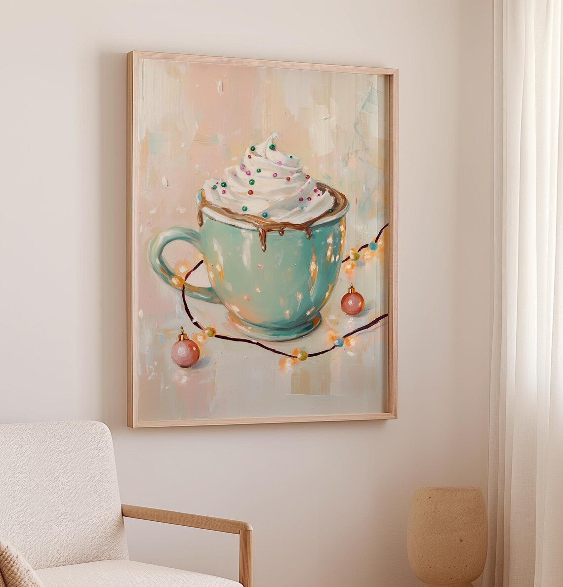 Teal Mug Of Hot Chocolate With Whipped Cream Christmas Art Poster - Image 2