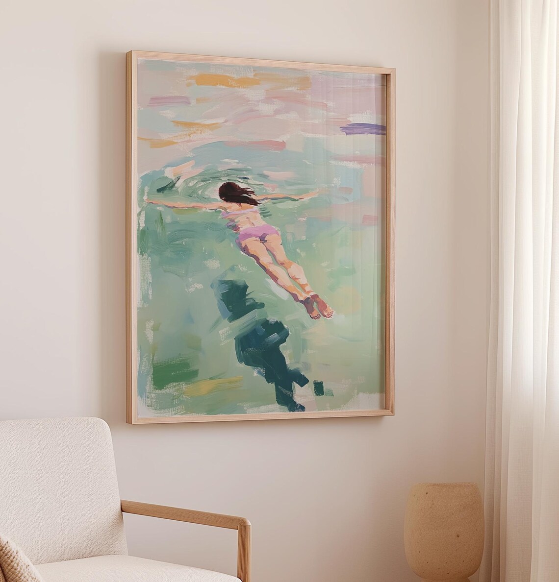 Swimming Girl Print, Vintage Summer Ocean Poster - Image 2