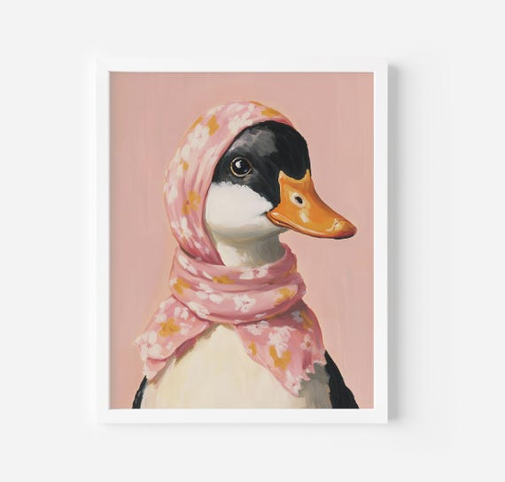 Duck Babushka Art Print, Vintage Farmhouse Nursery Decor