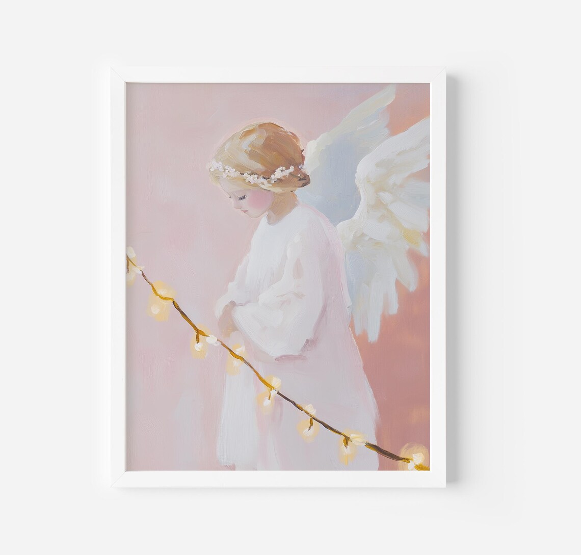 Angel Vintage Christmas Art Print, Nursery Decor