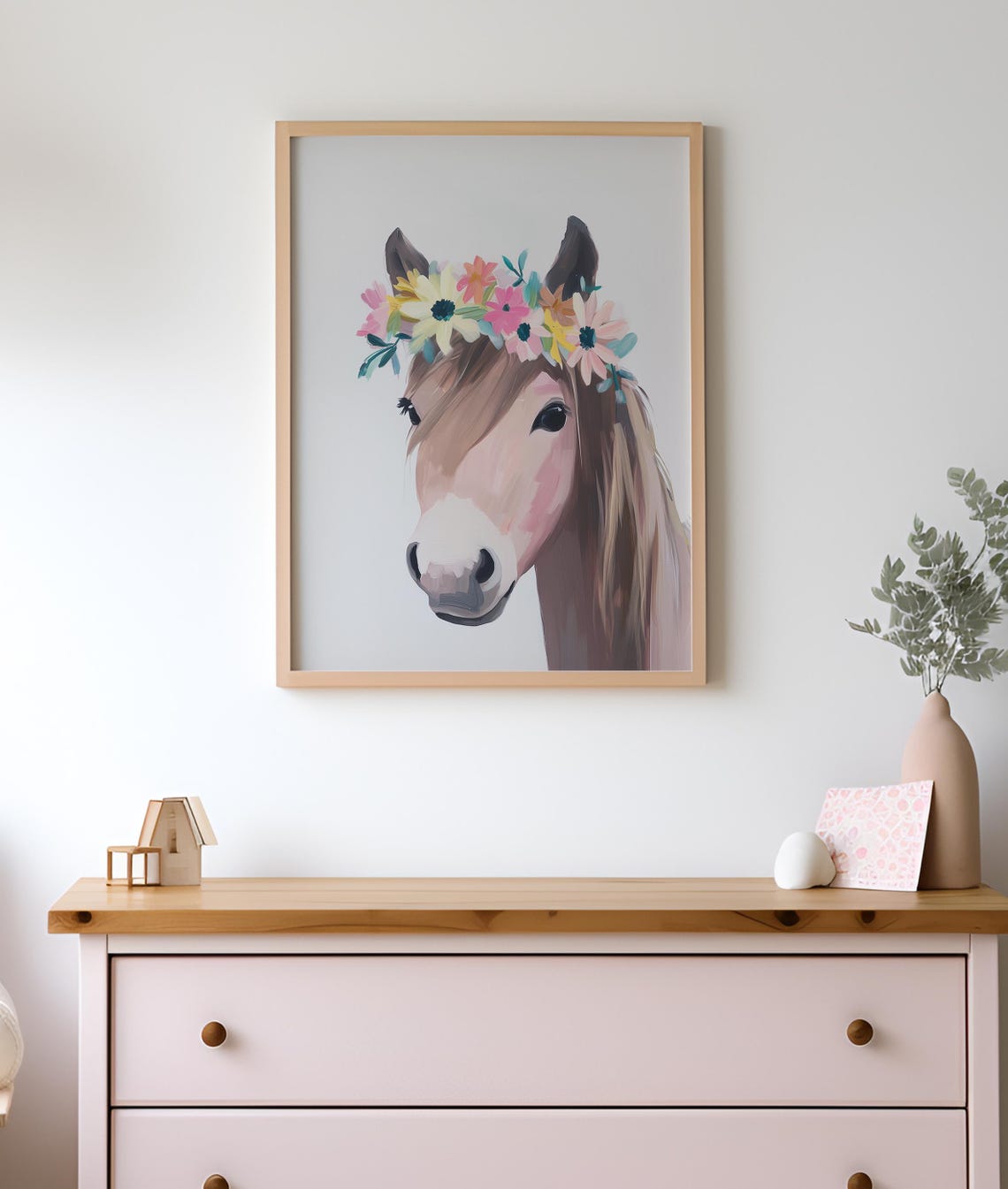 Baby Horse Art Print Floral Crown Animal Art Farm Animal Foal Print Girls Room Poster Flower Horse - Image 3