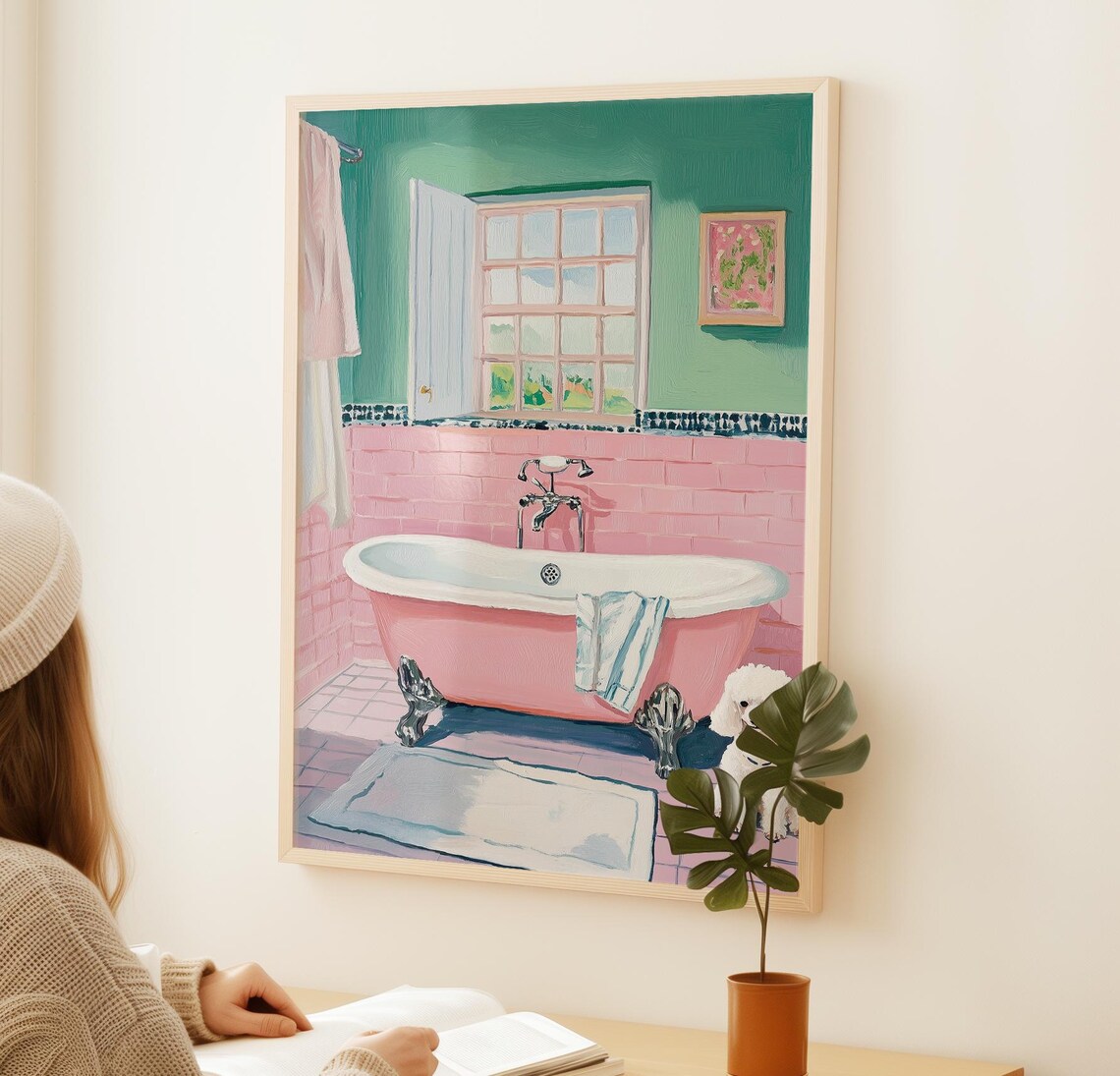 Toy Poodle Bathtub Poster, Pink Bathroom Decor - Image 2