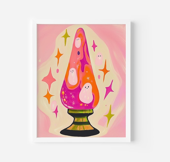 Cute Ghost Lava Lamp Halloween Art Print Lava Lamp Art Instant 90s Halloween Art Pink Halloween Wall Art Ghost Art