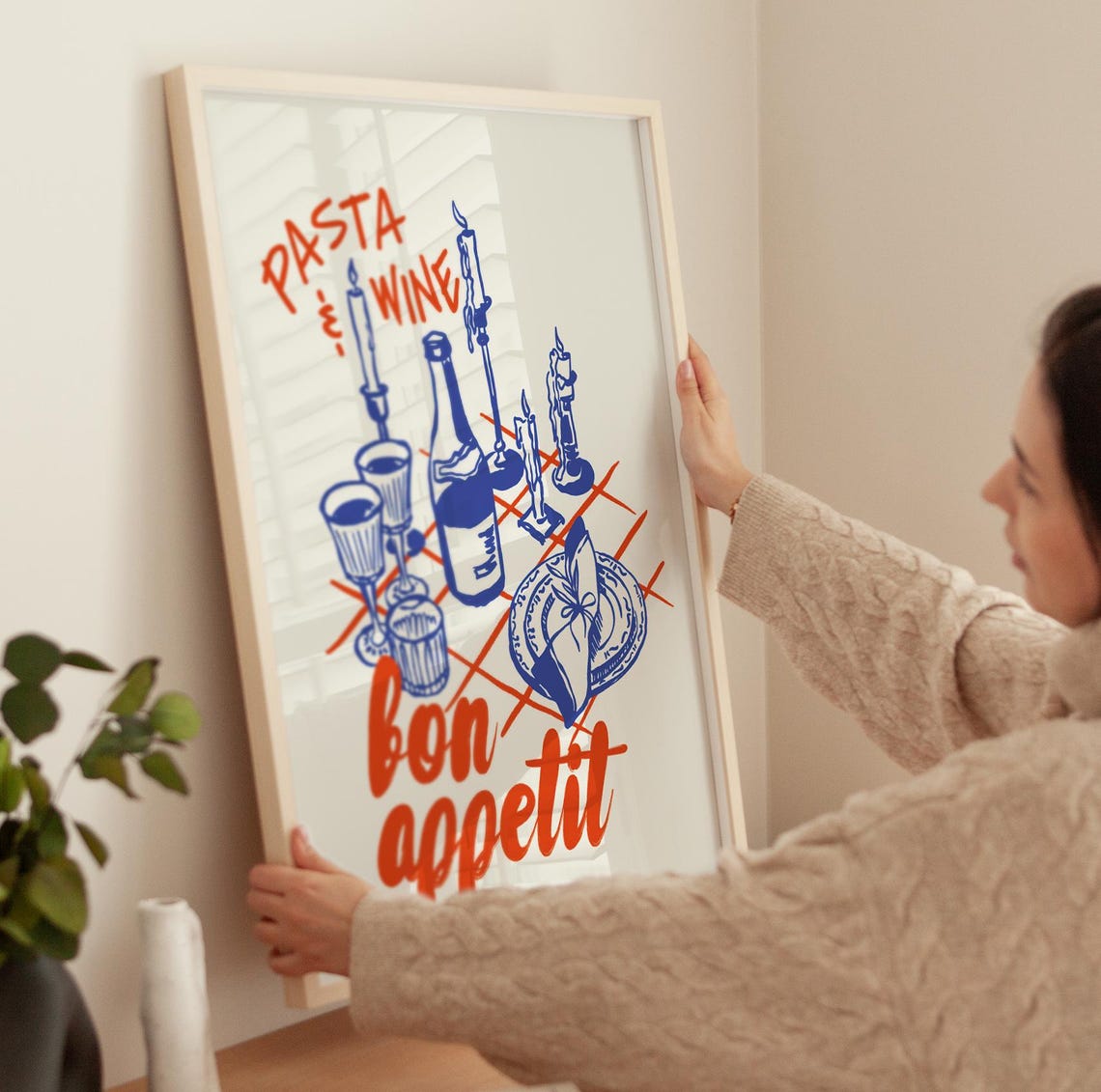 Pasta And Wine Bon Appetit Poster Retro Italian Dinner Table Art Print - Image 4