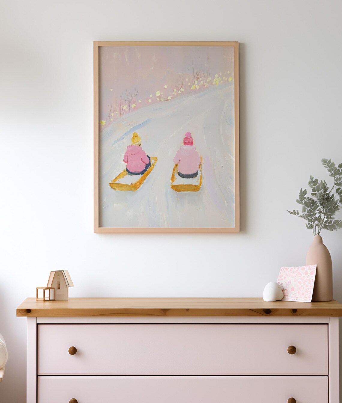 Pink Christmas Winter Holiday Decor Snowy Landscape Print - Image 2