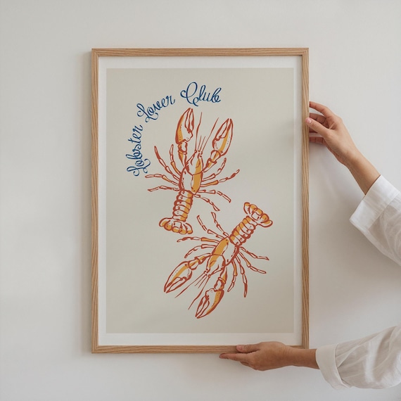 Lobster Poster Print Pop Art Print Foodie Print Coastal House Decor Kitchen Wall Art Lobster Lover Club Poster Trendy Kitchen Decor