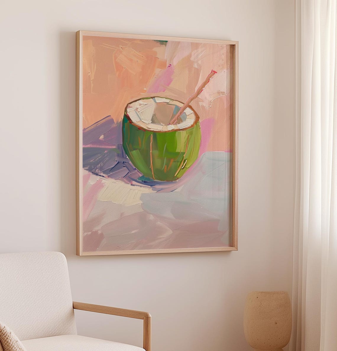 Fresh Coconut Drink With Pink Straw Tropical Summer Art Poster - Image 2