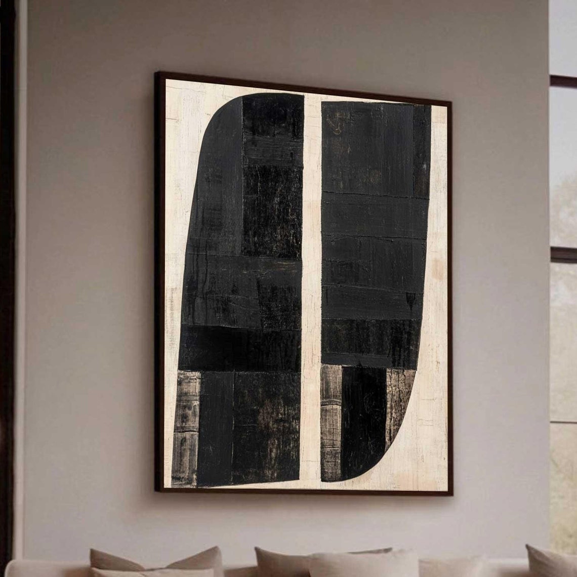 Black Beige Twin Arch Textured Minimalist Abstract Art Poster