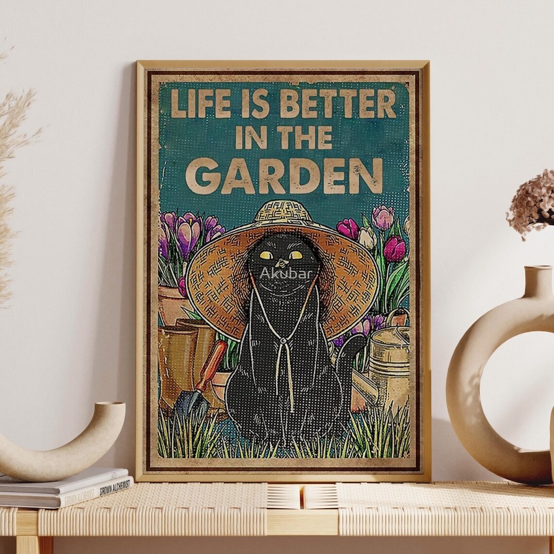Black Cat Gardening Art Print Life Is Better In The Garden Unframed Poster Gardener Girl Room Decoration Gardening Wall Hanging