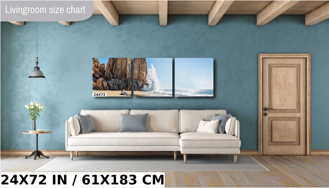 Cabo Rocky Cove Crashing Wave Spray Golden Beach View Poster - Image 3
