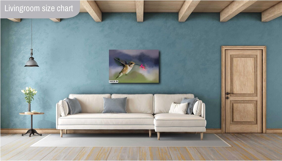 Hummingbird In Flight Sipping Red Flower Soft Nature Wall Art Poster - Image 4