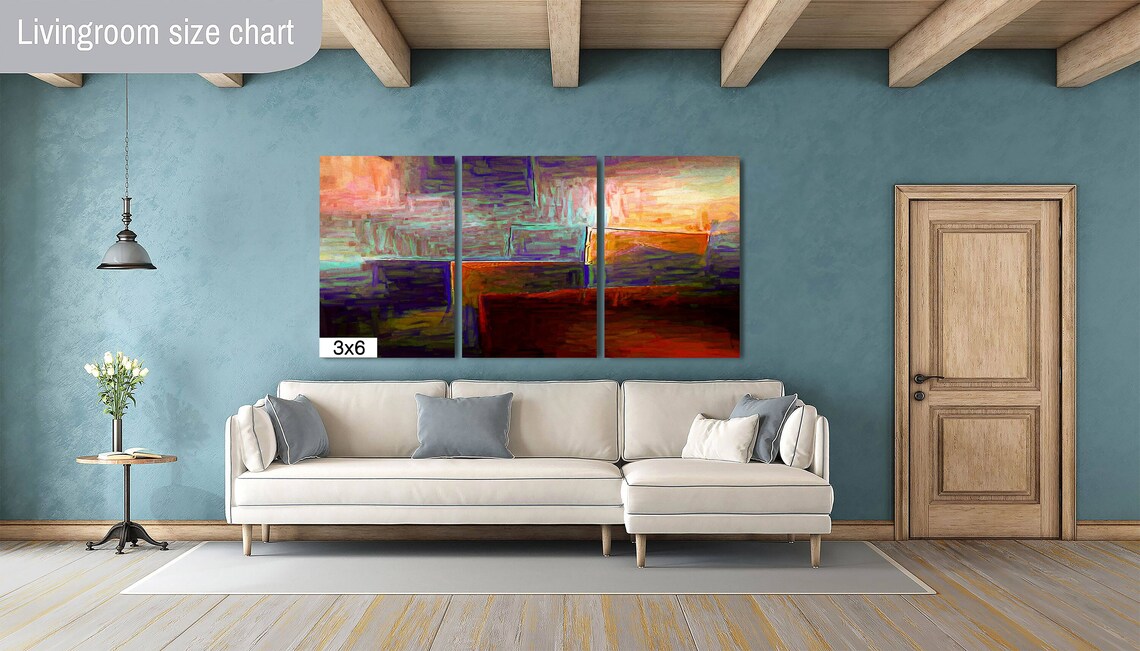 Contemporary Abstract Teal Purple Orange Color Wash Wall Art - Image 2