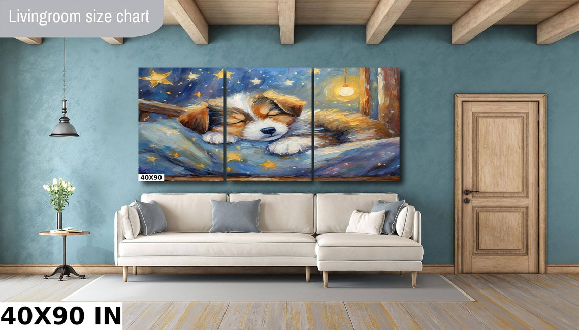 Sleepy Puppy Under Starry Night Sky Sweet Nursery Wall Art Poster - Image 2