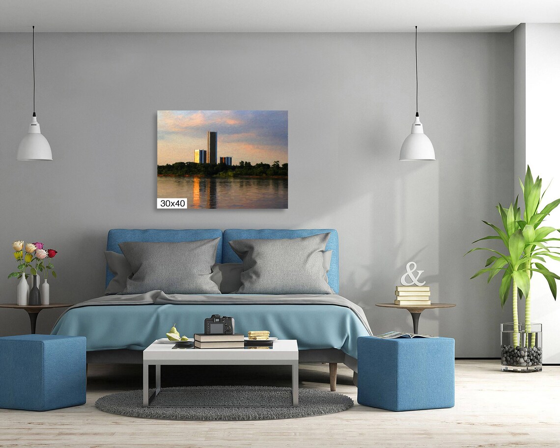 Tulsa CityPlex Towers Across the River Golden Hour Painterly Poster - Image 5