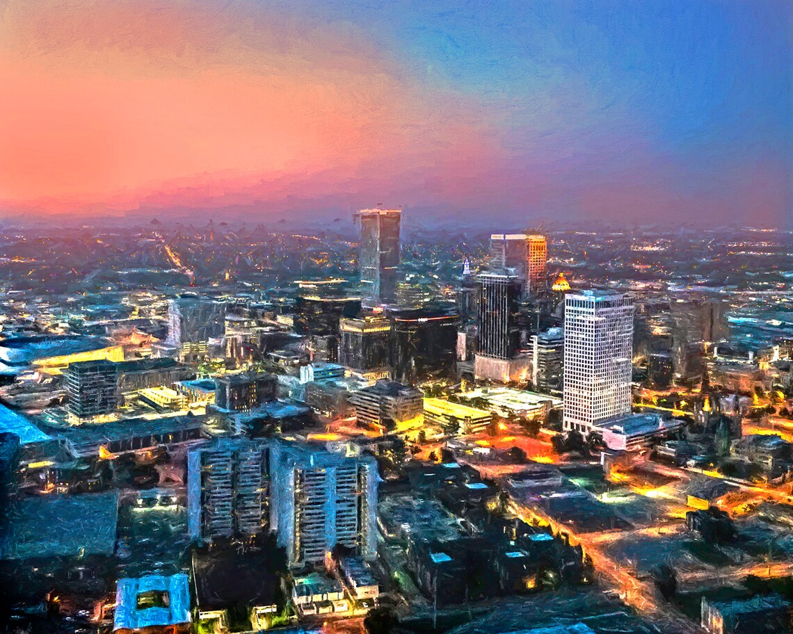 Tulsa Oklahoma Skyline Sunset Travel Poster