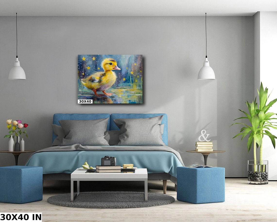 Sweet Yellow Duckling In Rippling Water Starry Sky Nursery Poster - Image 5
