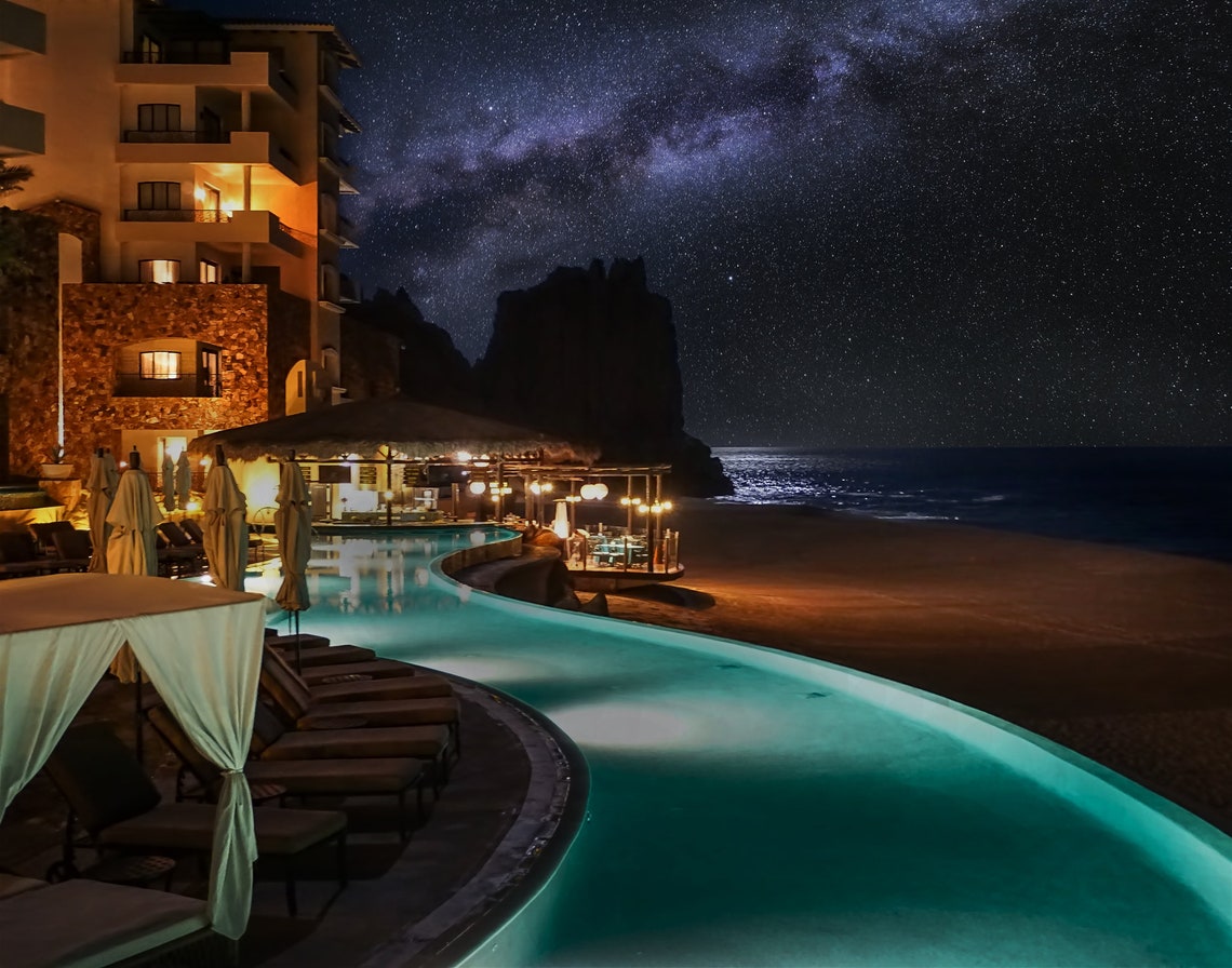 Grand Solmar Resort Cabo Night Pool Milky Way Starry Sky Poster