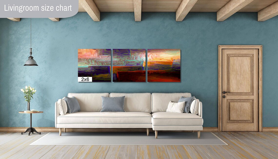Contemporary Abstract Teal Purple Orange Color Wash Wall Art - Image 3