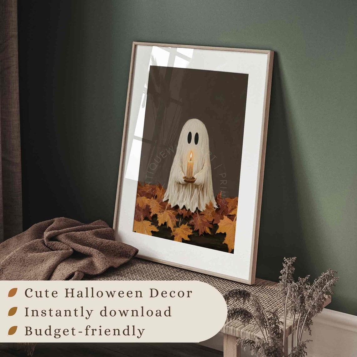 Halloween Print Cute Ghost With Candle Wall Art Halloween Decor Cute Halloween Dark Painting Print A257 - Image 3
