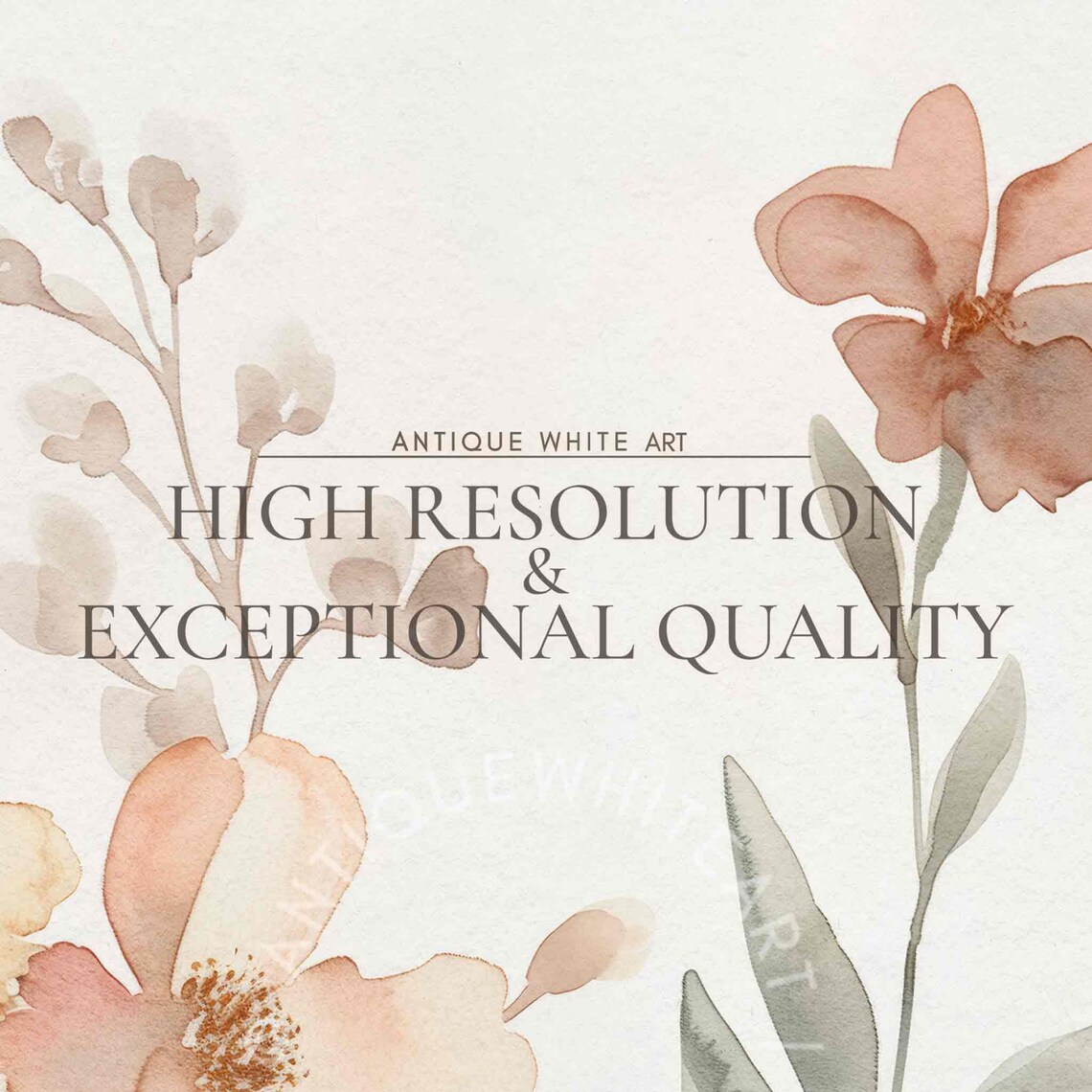 Neutral Wildflowers Watercolor Art Print, Minimalist - Image 3