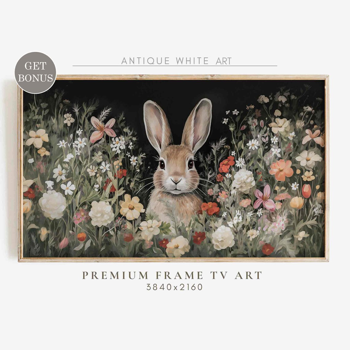 Moody Bunny Easter Rabbit Art Print, Spring Wildflowers