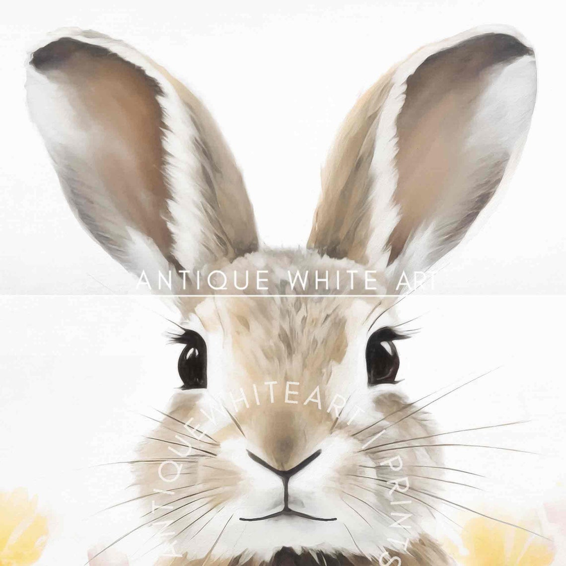 Cute Bunny Rabbit Wildflower Meadow Watercolor Nursery Wall Print - Image 3