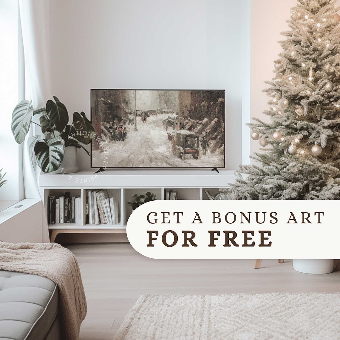 Vintage Christmas Santa's Sleigh Farmhouse Art Print - Image 3