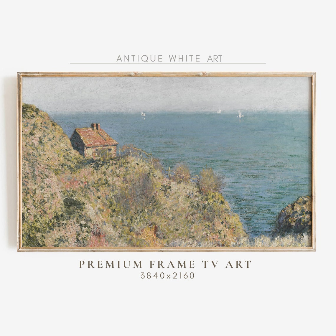 Monet Coastal Cliffside Cottage Blue Sea Impressionist Poster