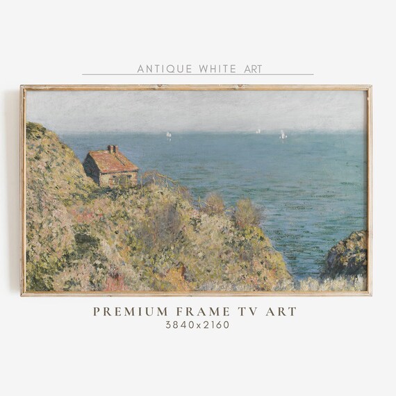 Monet Coastal Cliffside Cottage Blue Sea Impressionist Poster