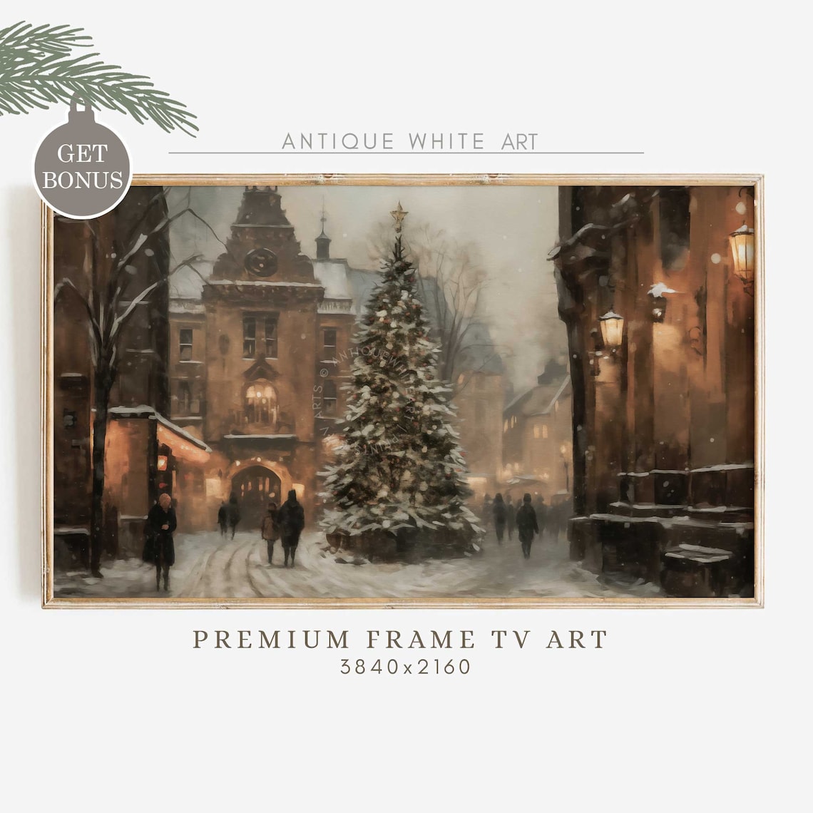 Christmas Tree Art Print, Moody Winter Farmhouse