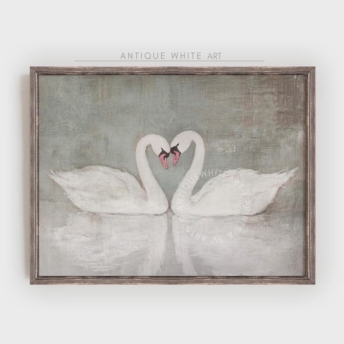 Valentines Day Swans, Muted Vintage Romantic Print