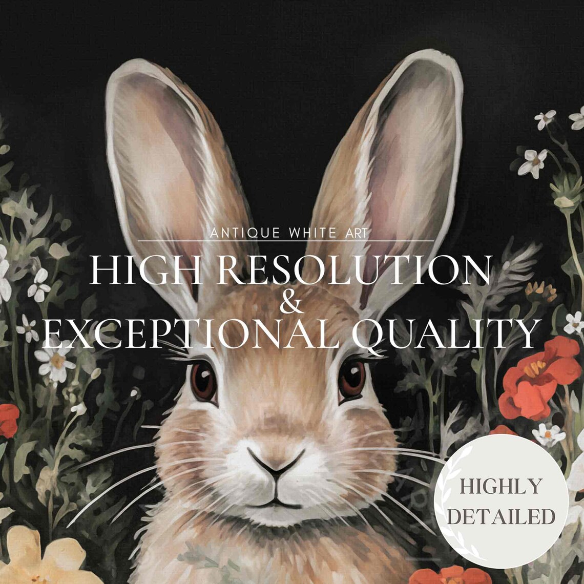 Moody Bunny Easter Rabbit Art Print, Spring Wildflowers - Image 3