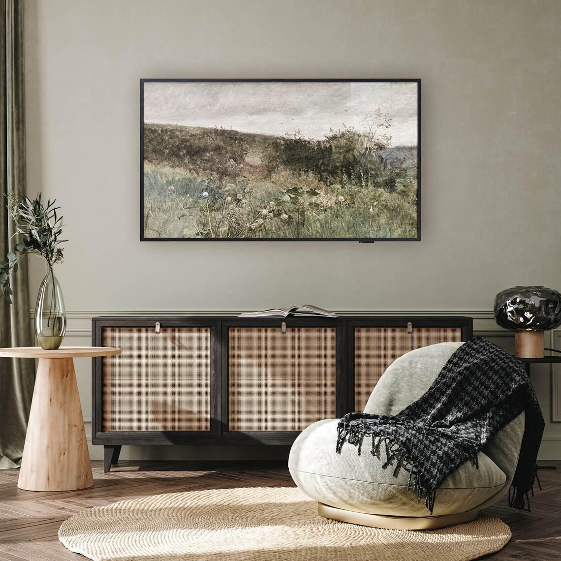 Wildflower Field Landscape, Vintage Meadow Art Print - Image 3