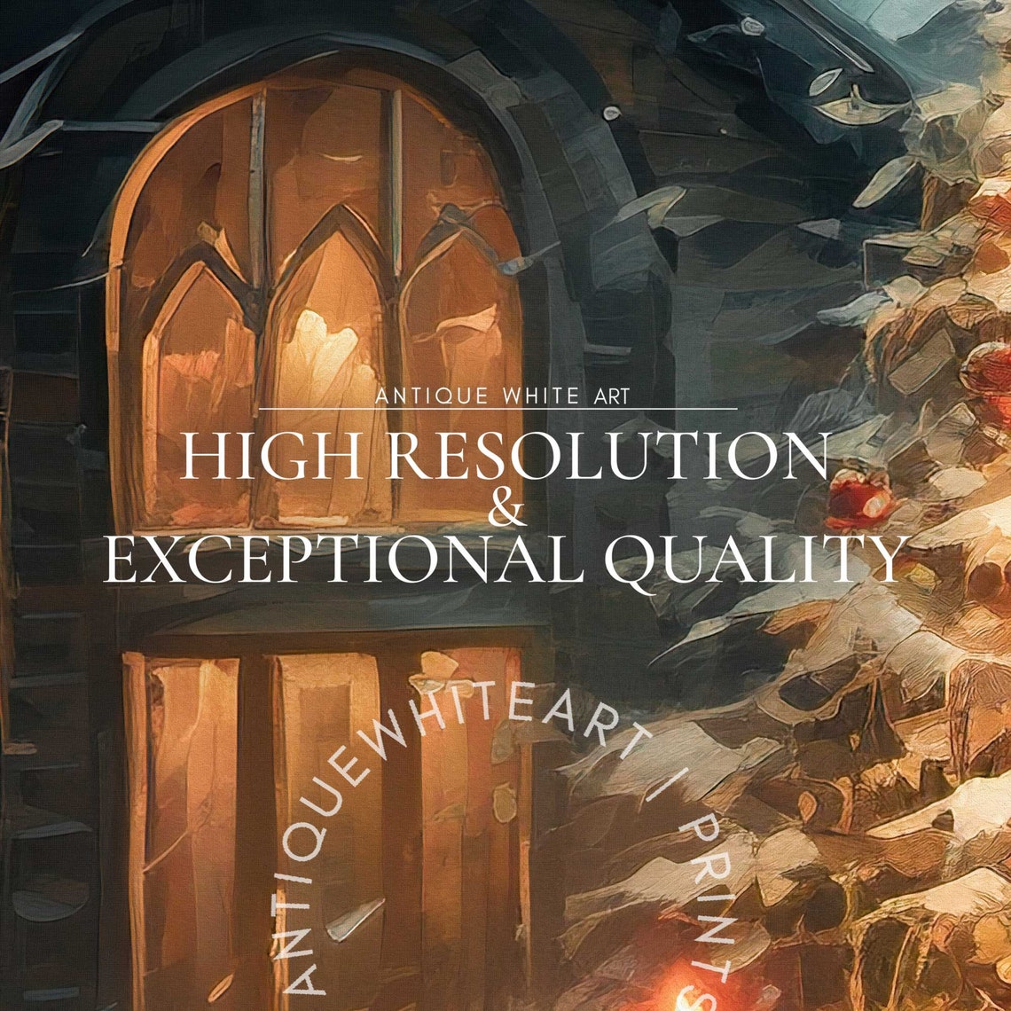 Glowing Christmas Tree Night Snow Church Windows Moody Holiday Poster - Image 5