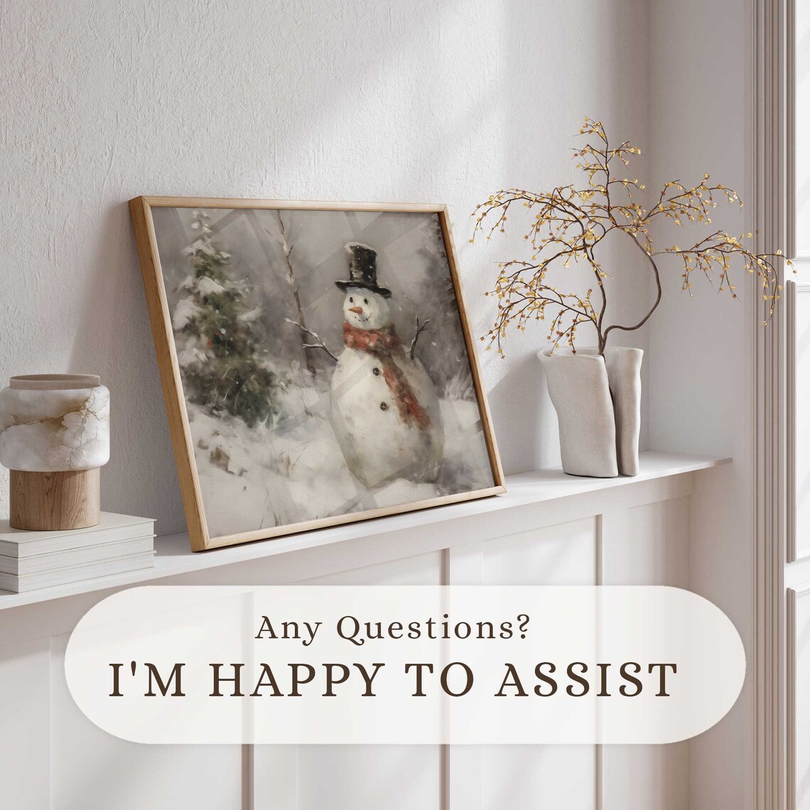 Vintage Christmas Snowman Farmhouse Art Print - Image 2
