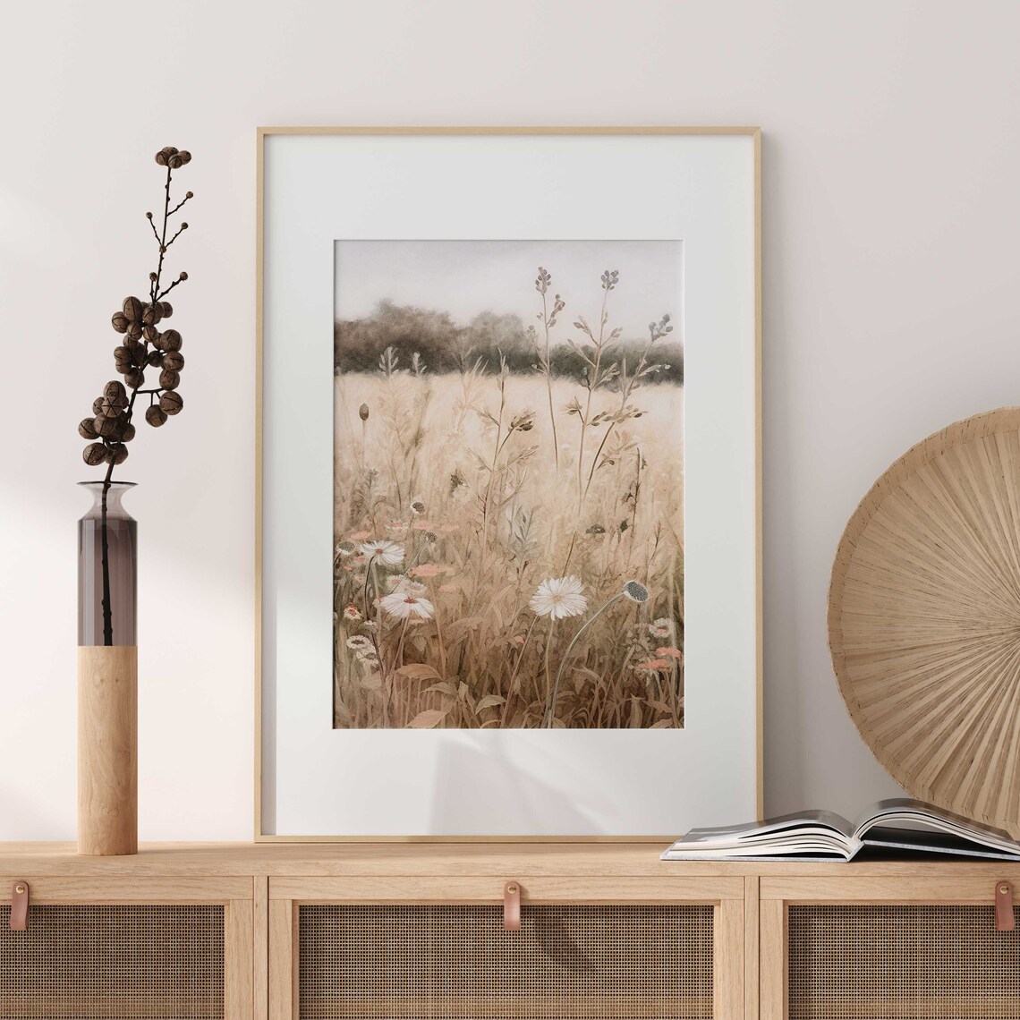 Wildflower Field Landscape, Vintage Oil Painting Art - Image 3