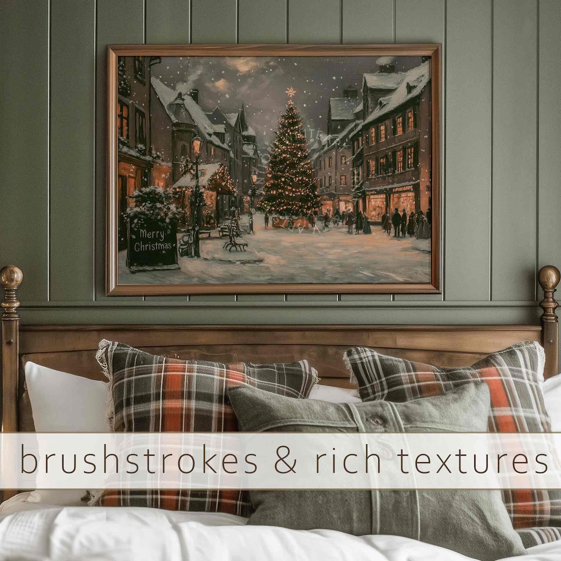 Vintage Christmas Town Art Print, Moody Winter Decor - Image 2