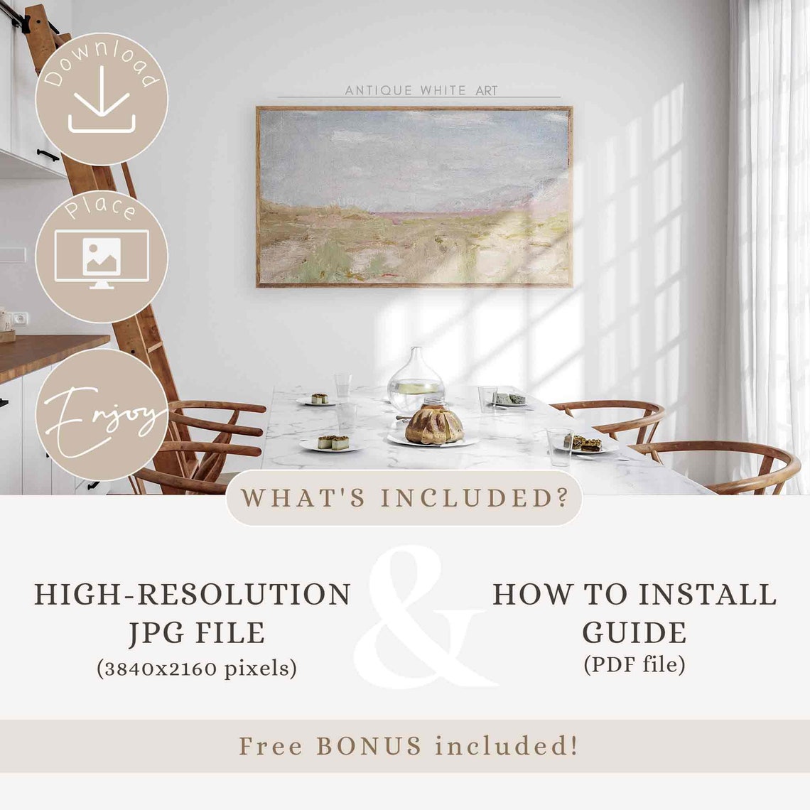 Soft Pastel Neutral Meadow Landscape Vintage Style Art Wall Poster - Image 3