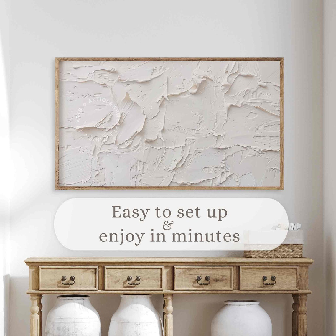 White 3D Textured Abstract Minimalist Plaster Art Wall TV Poster - Image 4
