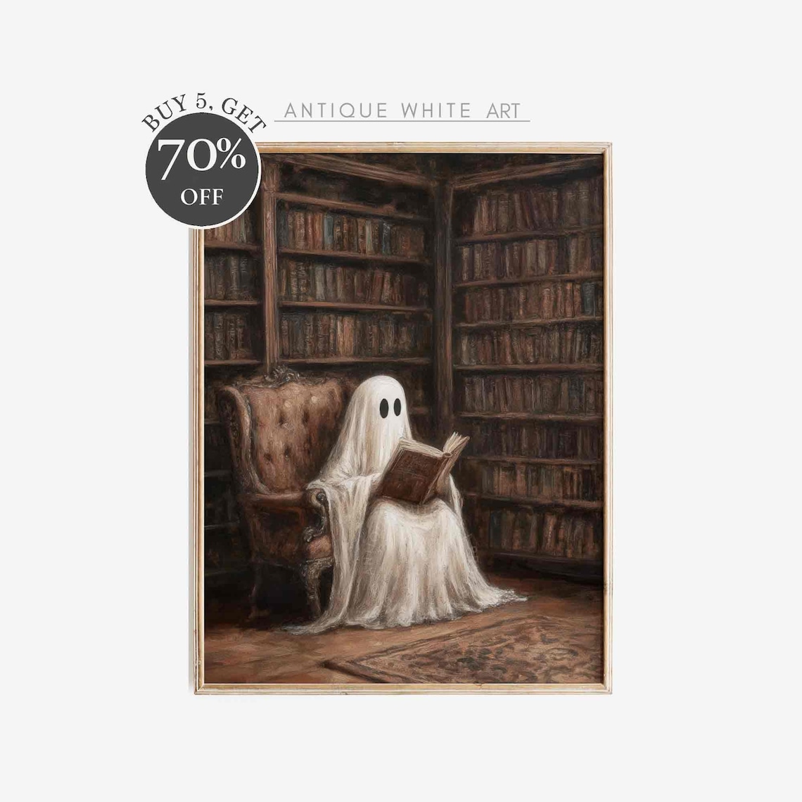 Ghost Vintage Library Halloween Art Print