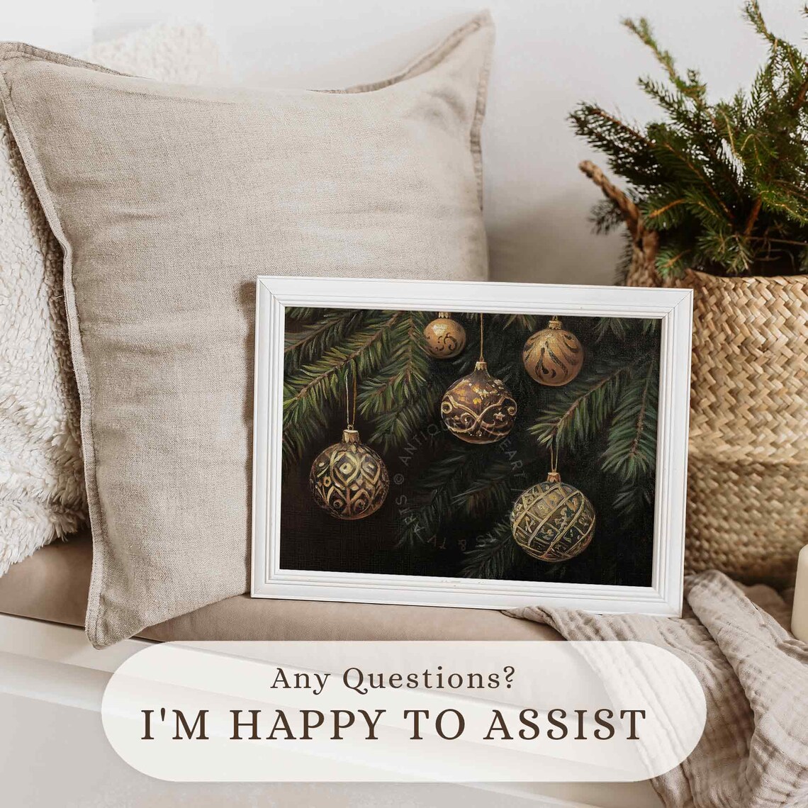 Dark Christmas Wall Art Vintage Christmas Ornaments Oil Painting Moody Winter Print Holiday Decor Christmas W160 - Image 2