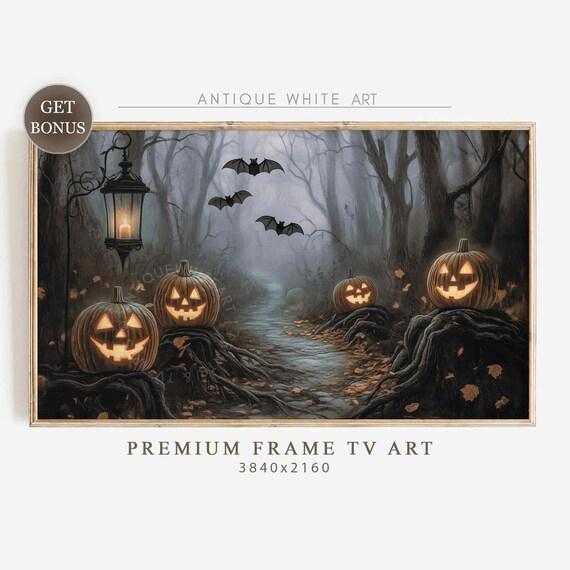 Haunted Forest Path Lined With Jack O Lanterns Lantern And Bats Spooky Poster