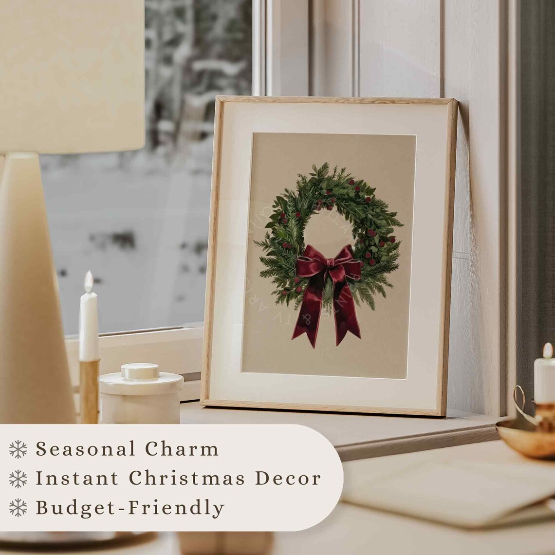 Vintage Christmas Wreath Painting Holiday Decor - Image 4