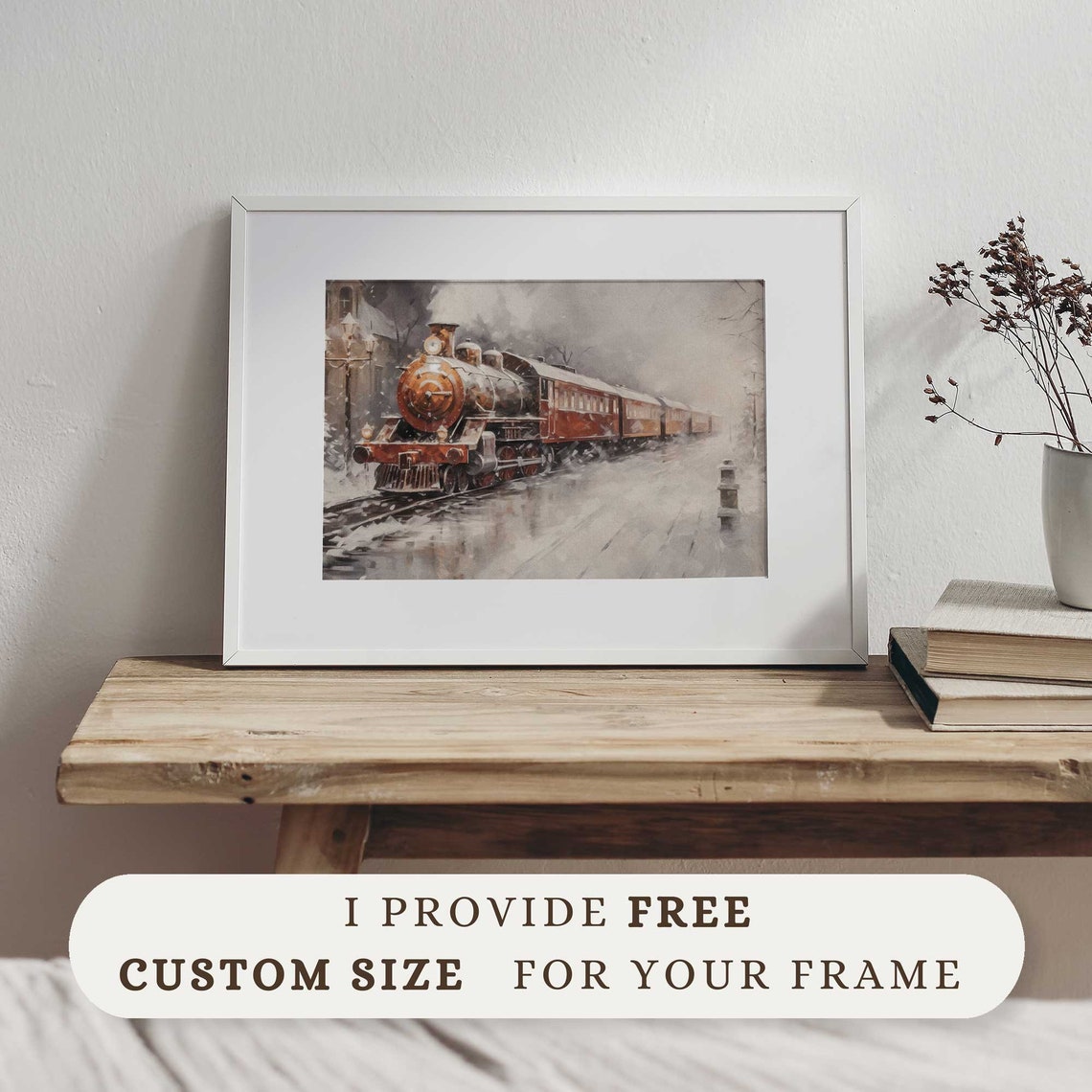 Vintage Red Steam Train Snowy Winter Railway Landscape Wall Art Poster - Image 4