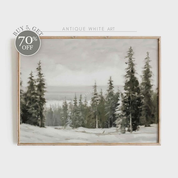 Snowy Winter Pine Forest Art Print, Farmhouse