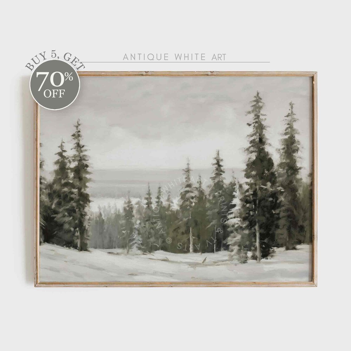 Snowy Winter Pine Forest Art Print, Farmhouse