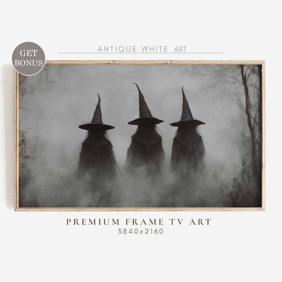 Three Witches Foggy Silhouette Pointed Hats Witchy Halloween Frame Tv Poster