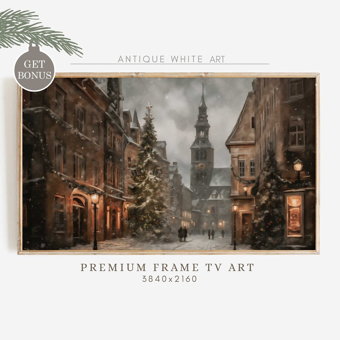 Christmas Tree Art Print, Moody Vintage Farmhouse