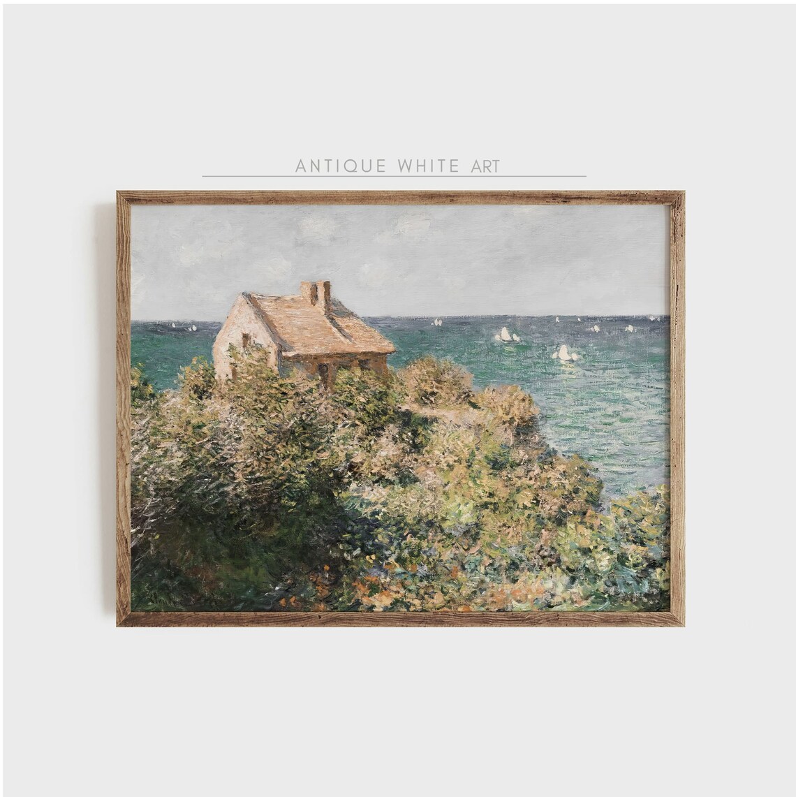 Impressionist Coastal Cottage Cliff House Ocean Waves Vintage Art Poster