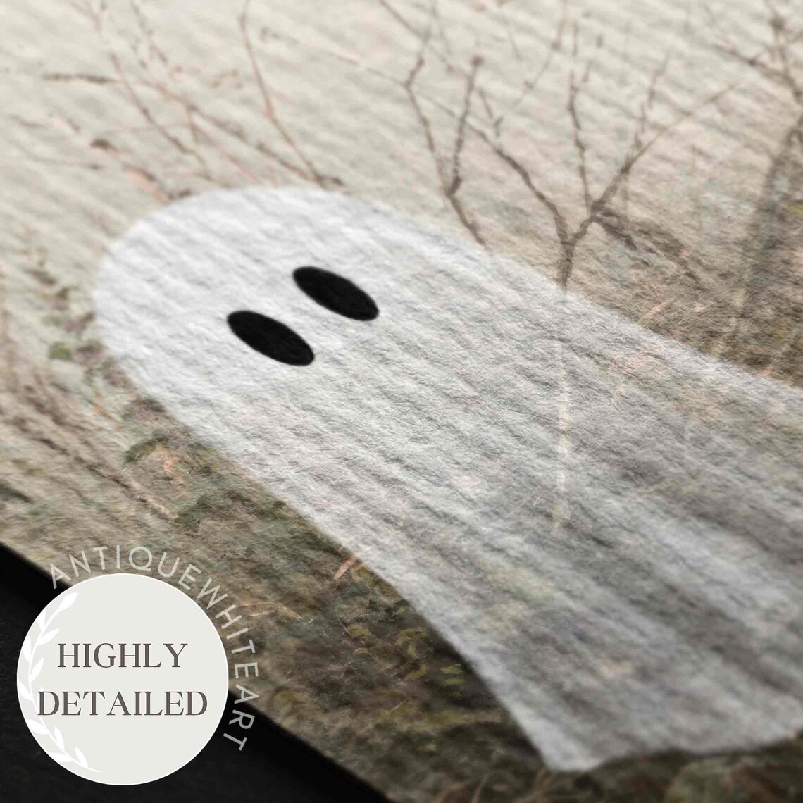 Cute Ghost Autumn Wildflowers Minimalist Neutral Vintage Fall Art Poster - Image 2